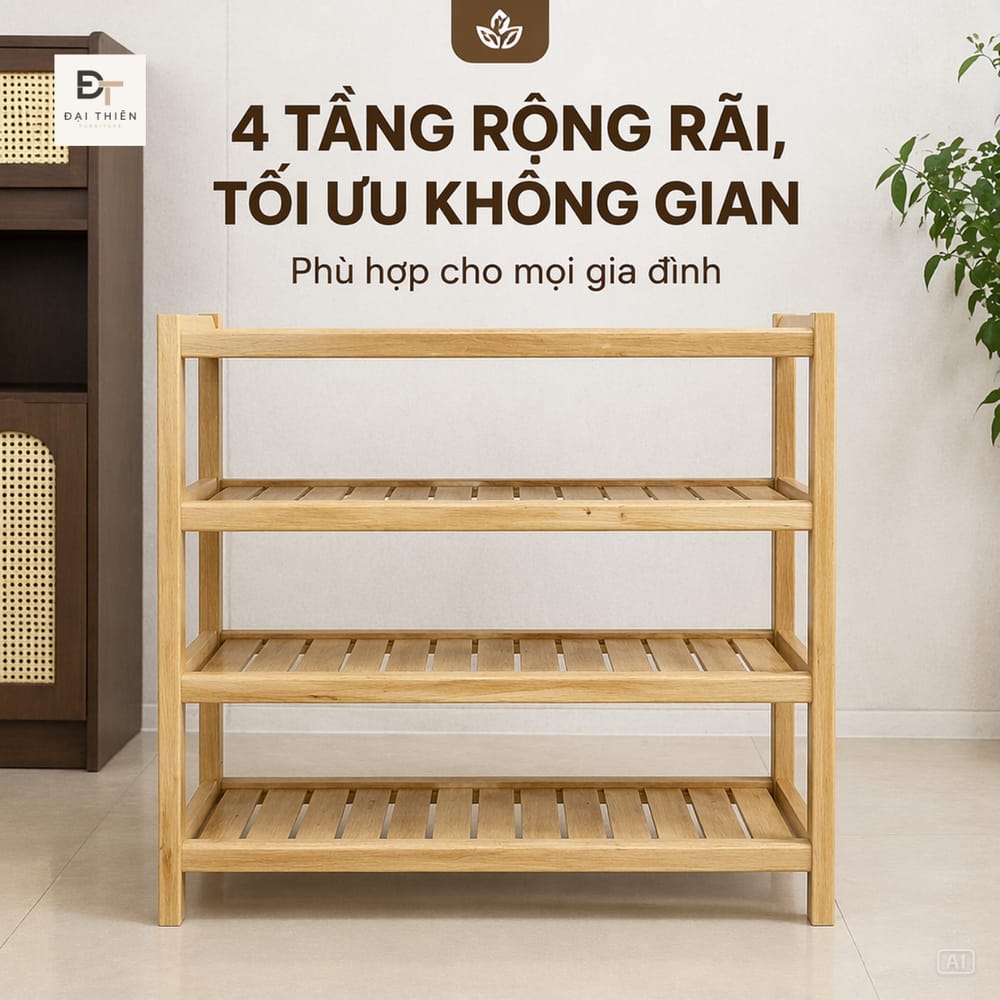 Giá để giày gỗ cao su 4 tầng