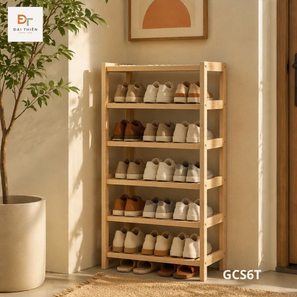 Giá để giày gỗ cao su 6 tầng