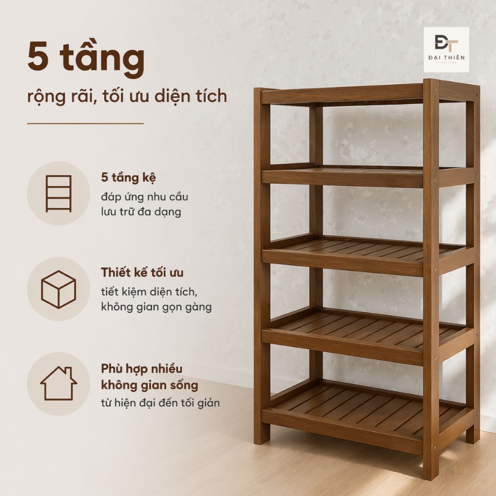 Giá để giày gỗ cao su 5 tầng