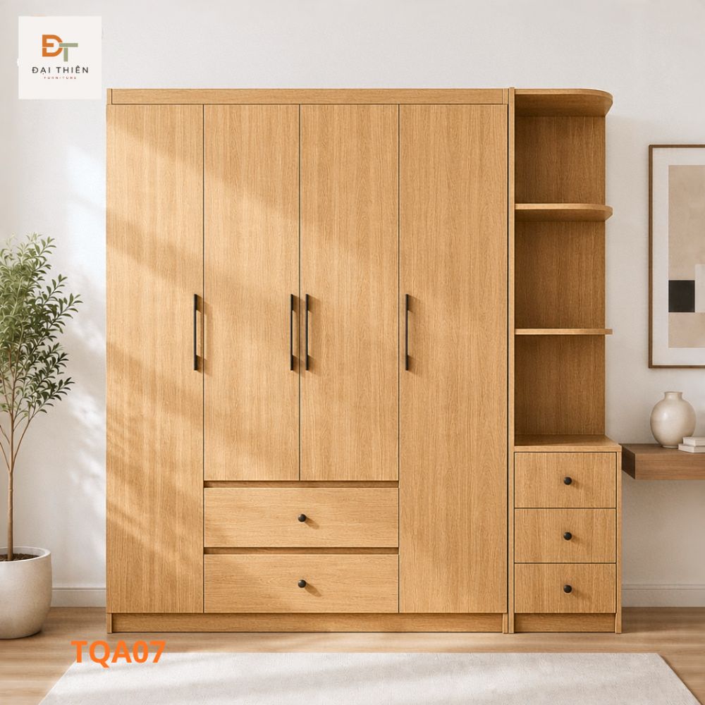 Tủ quần áo 4 cánh kèm tủ trang trí